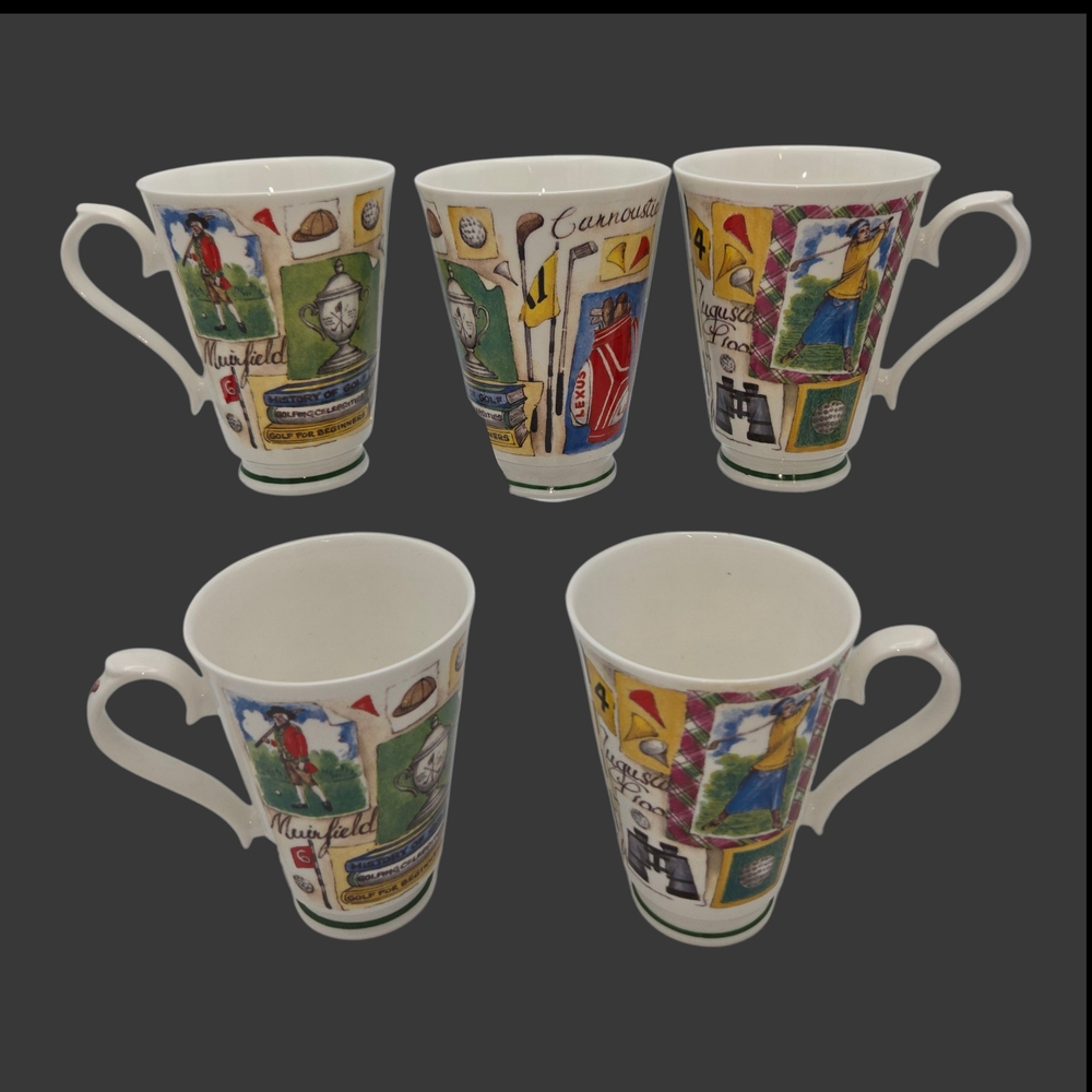 Vintage Roy Kirkham Golf Mugs Fine Bone China England Coffee Cups 1997